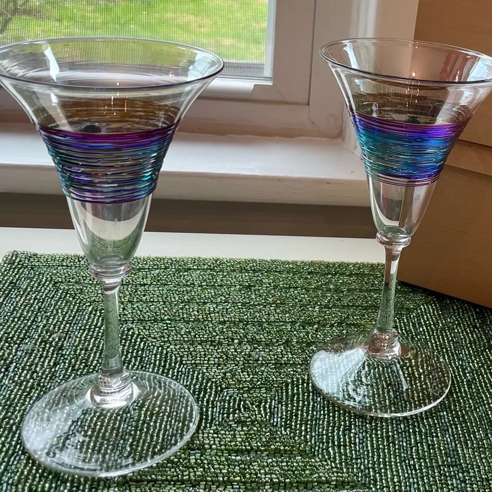 Venetian Wine Glass, Rainbow spun by An American Craftsman, MINH -Set of 2 NIB